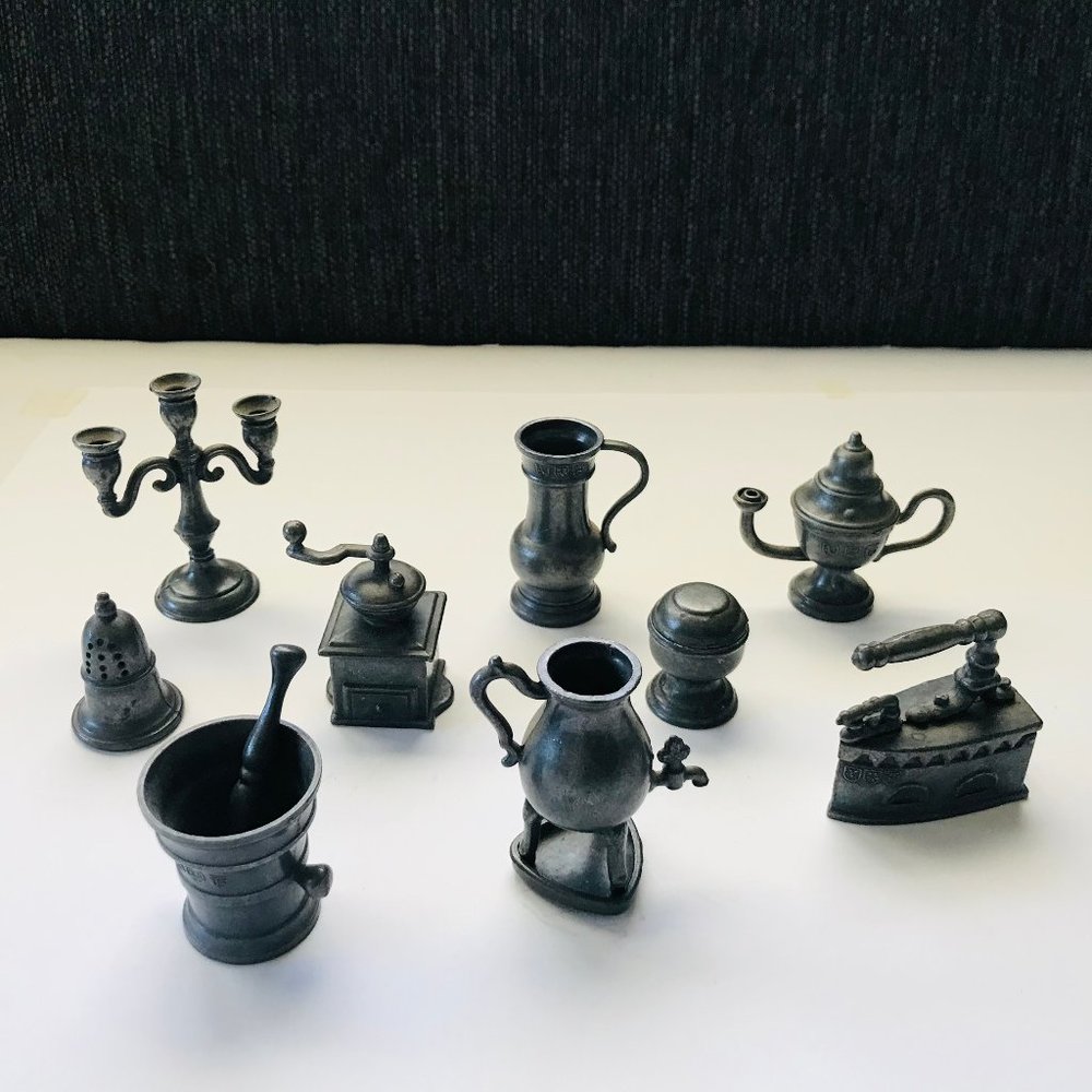 Vintage Dutch FOCA Oosterbeek Pewter Miniatures set of 9